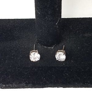 Faux Diamond Stud Earrings Sterling Silver Marked 925  Preppy Classic